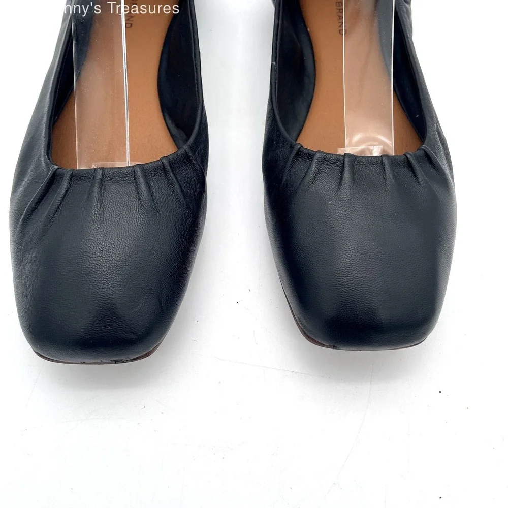 Lucky Brand Giorga Black Leather Ballet Flats Womens 9.5M Square Toe Shoes
